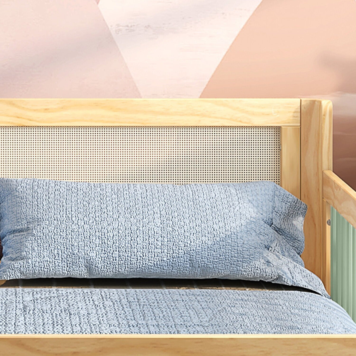 Cama Infantil Casal Montessoriano Wave Com Rattan Casatema